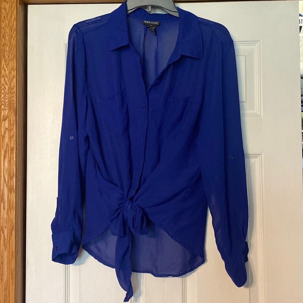 Blue blouse women’s see thru